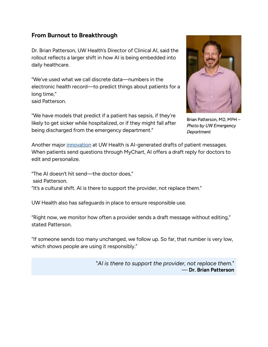 Page 2 of the story: From Burnout to Breakthrough section with a pull quote.